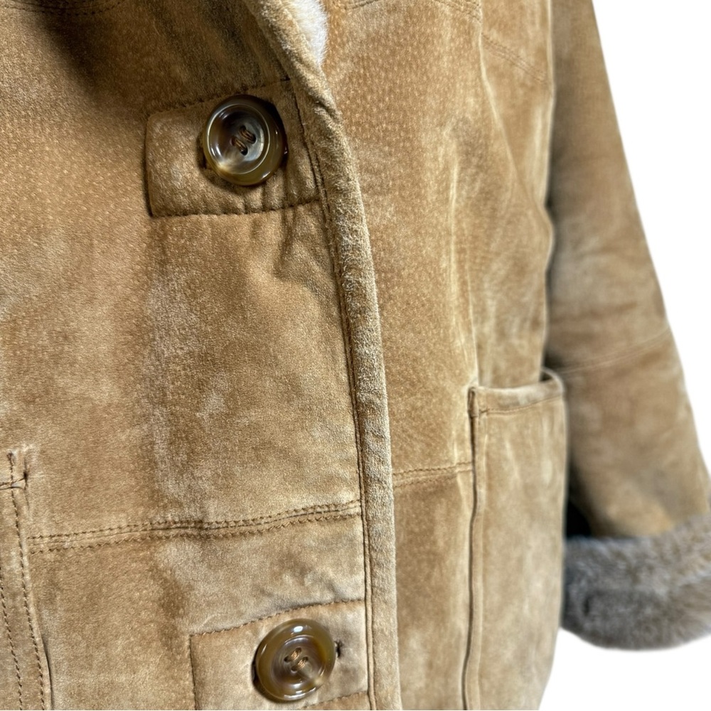 Vintage Gallery Tan Teddy Leather Jacket with Faux Fur Trim - Picture 3 of 10